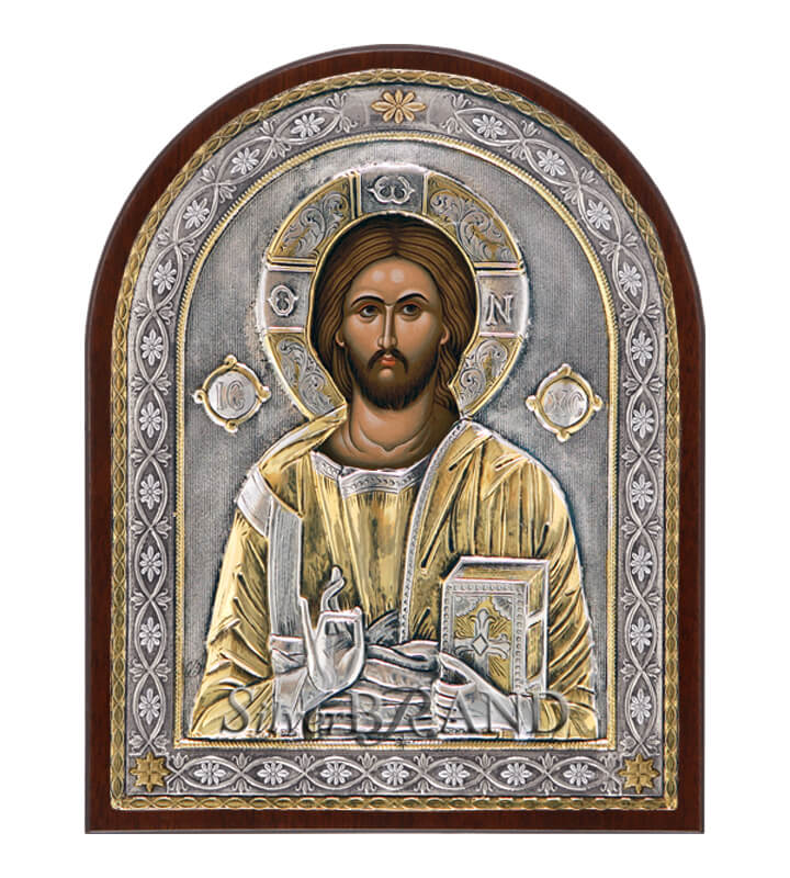 Χριστός Παντοκράτωρ Ασημένια Εικόνα (Επίχρυση) 23x18cm