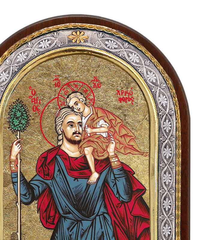 Saint Christopher Silver Icon Hagiography 23x18cm