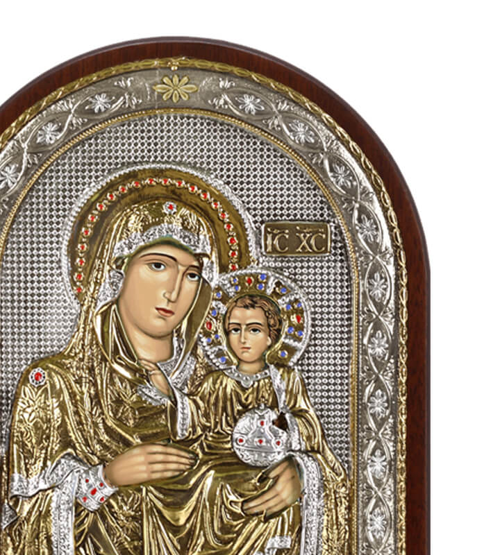 Virgin Mary of Jerusalem Silver Icon 23x18cm (Gold Plated)