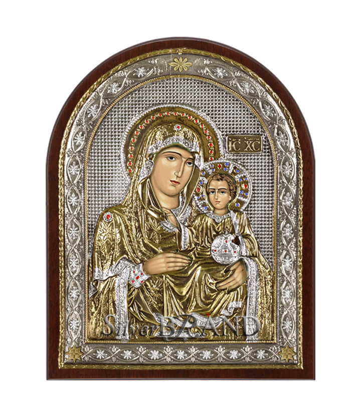 Virgin Mary of Jerusalem Silver Icon 18x14cm (Gold Plated)