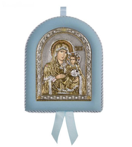 Greek Orthodox Silver Icon for Baby Boy Virgin Mary of Jerusalem 17x14cm Ασημένια Εικόνα για Νεογέννητο Αγόρι Παναγία Ιεροσολυμύτισσα 17x14cm